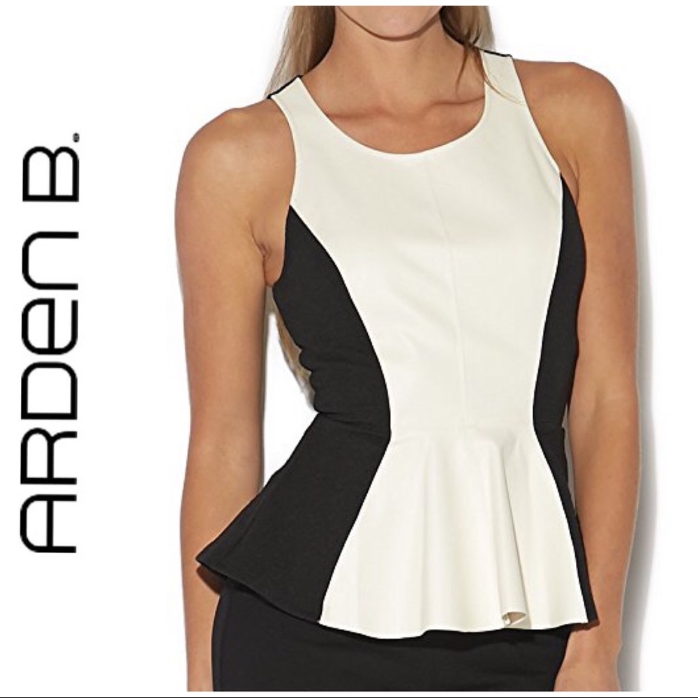 Arden B Vegan Leather Black White Peplum Top M